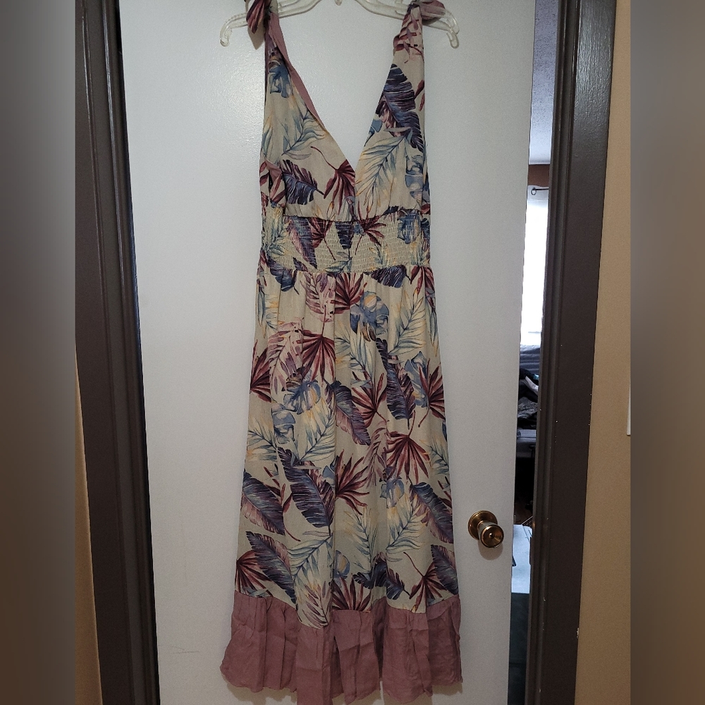 ILove maxi dress, size "L", multi-colored leaf print